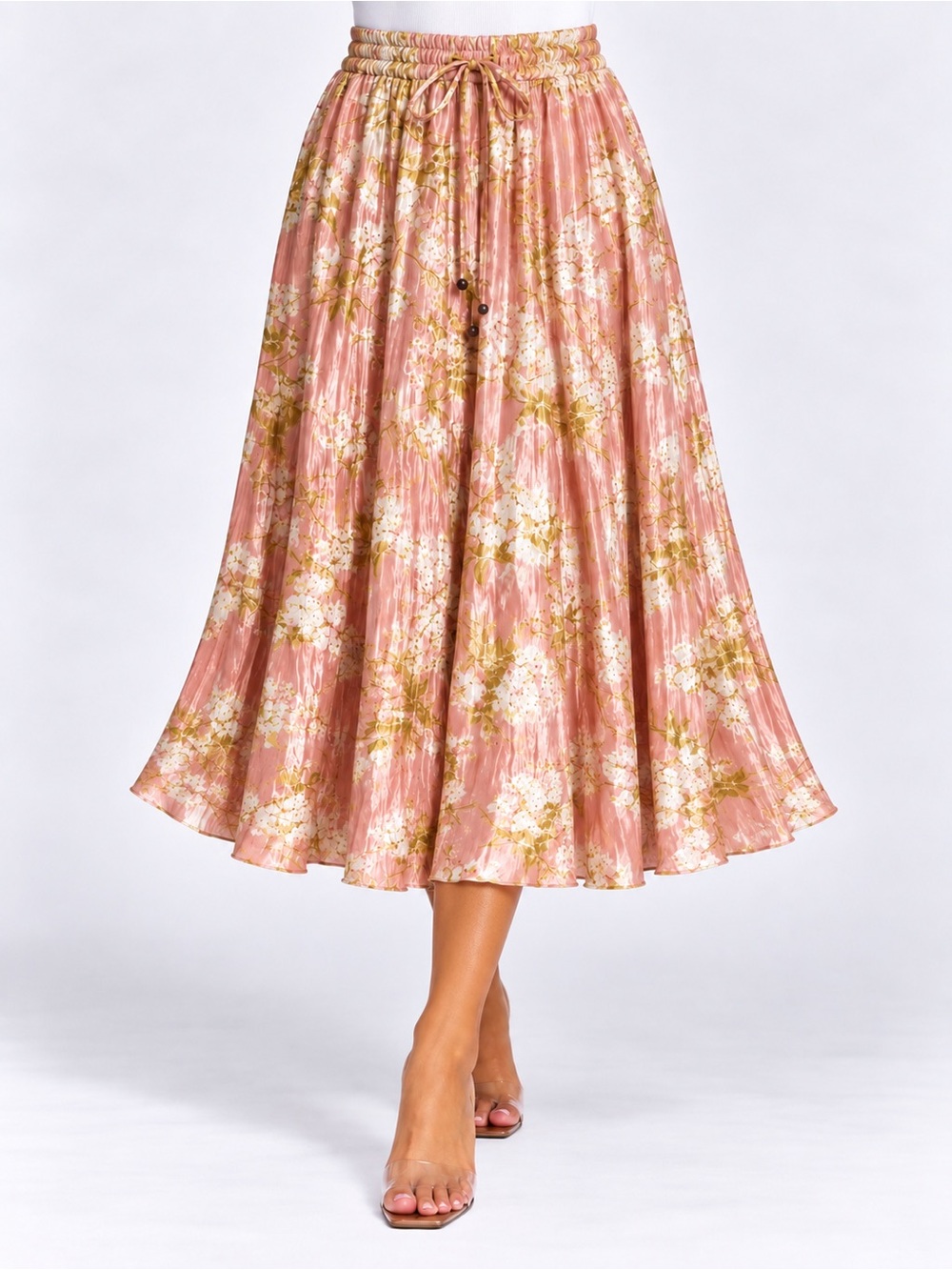 Her Destiny Large Pink Floral Flowy Maxi Skirt Elastic Waist Boho